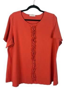 Bryn Walker Coral Ruffle Front Linen Top Relaxed Fit Made in USA Size Large
